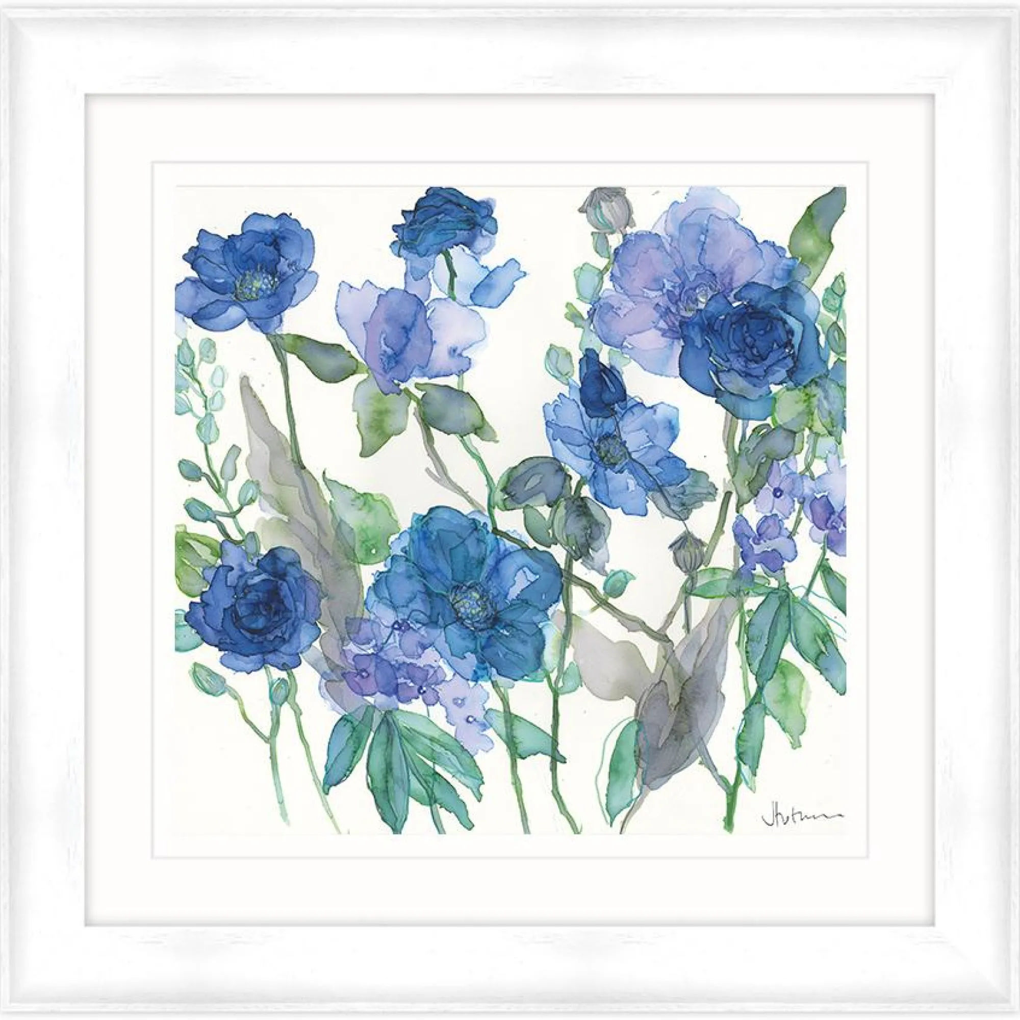 Framed Prints*Whistlefish Mixed Blue Roses & Phlox Framed Print