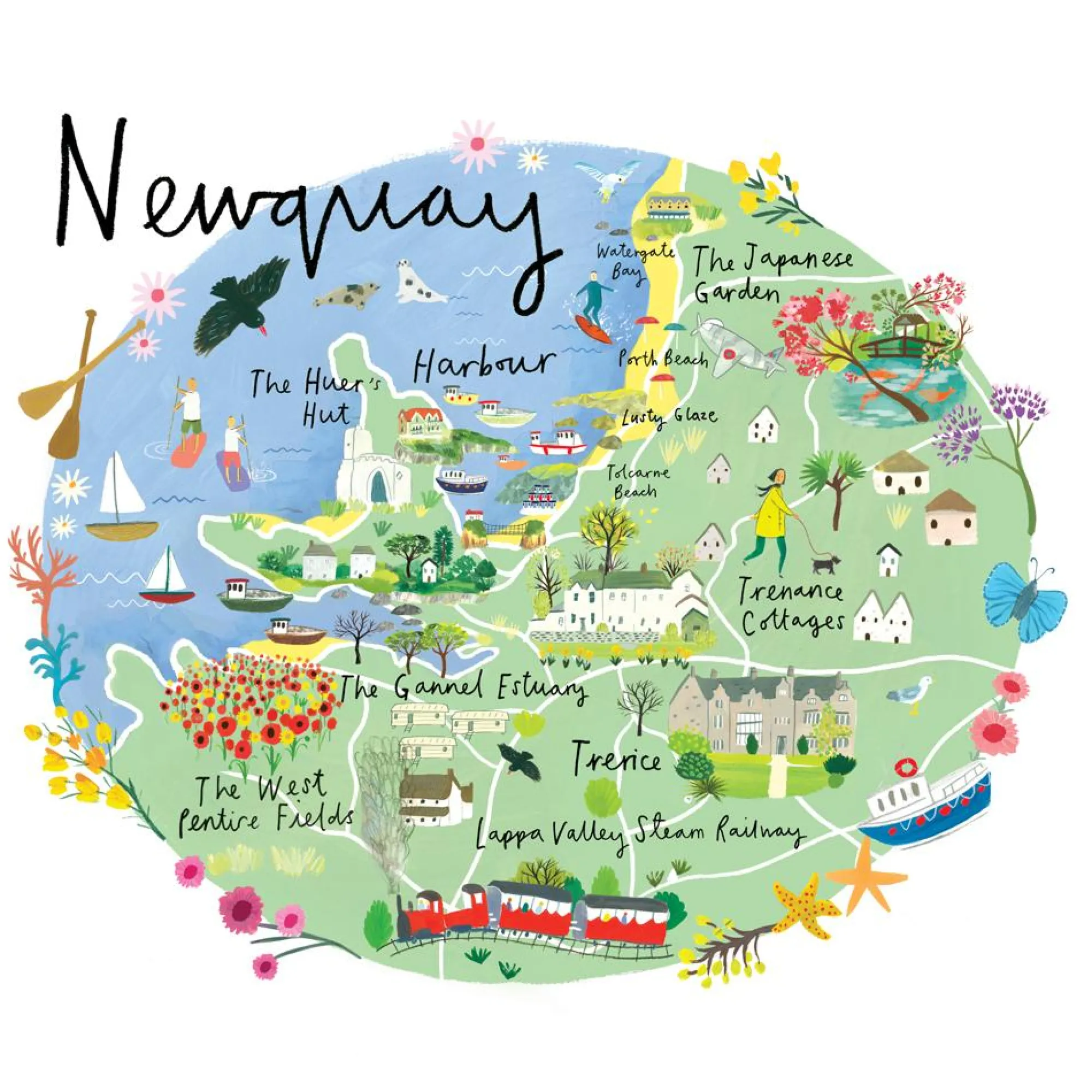 Unframed Prints*Whistlefish Newquay Map Art Print