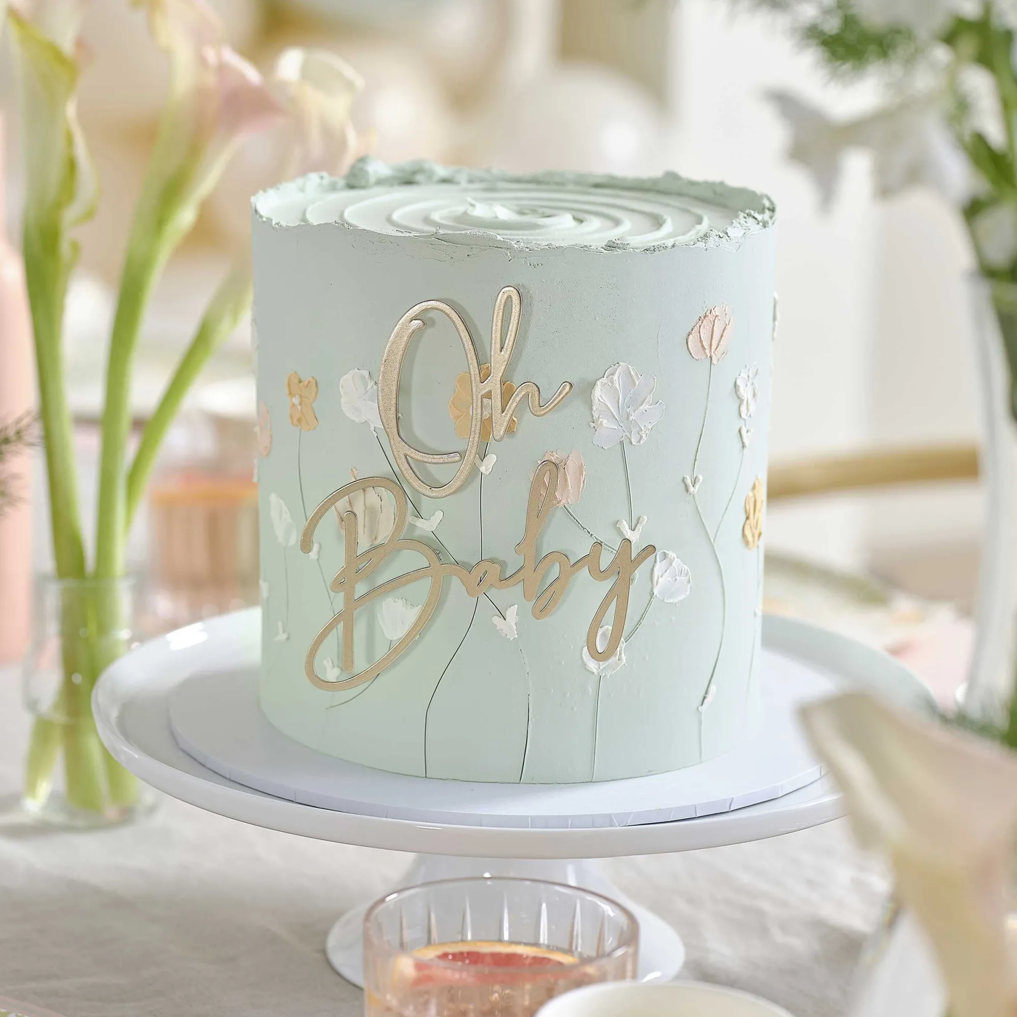Cake Topper|Floral*Whistlefish Oh Baby Gold Baby Shower Cake Topper