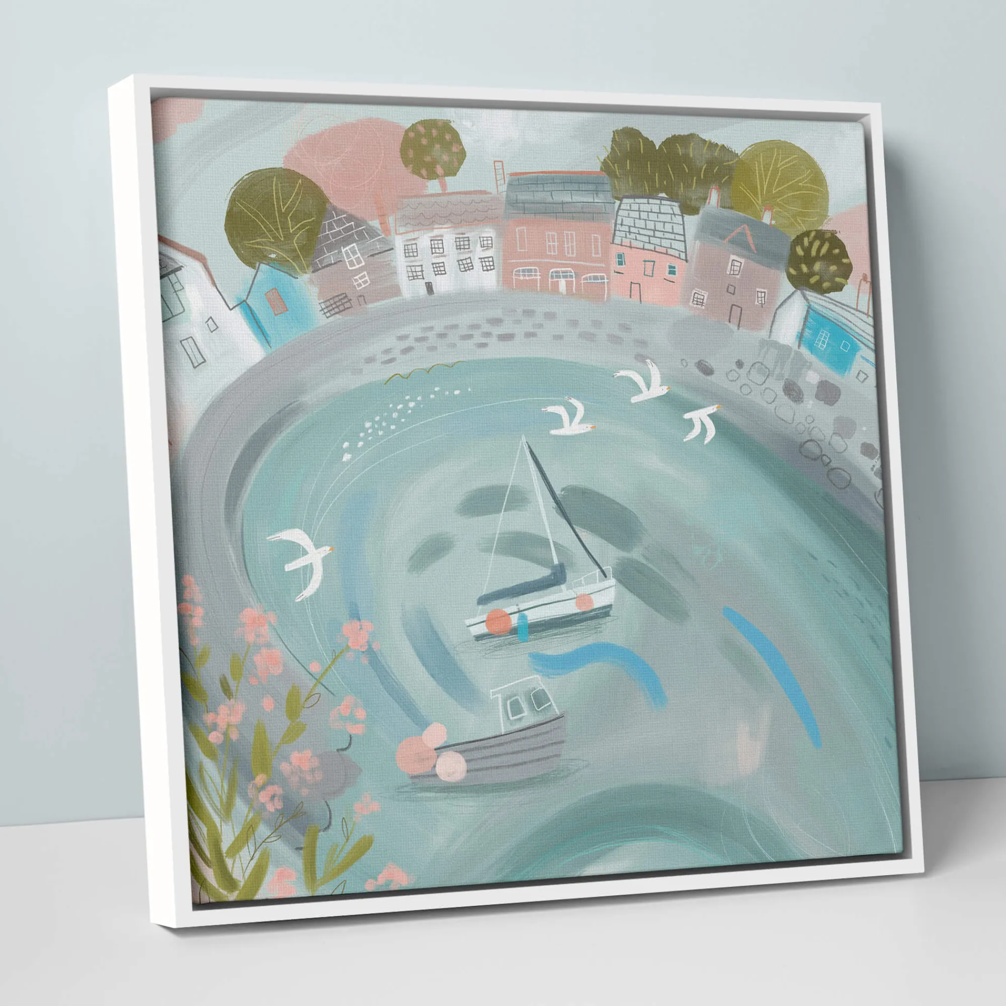 Padstow|Cornwall*Whistlefish Padstow Blues Large Framed Canvas