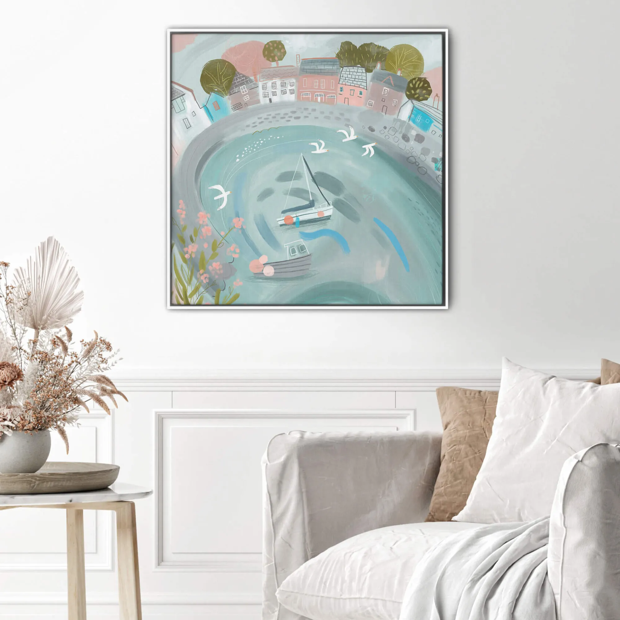Padstow|Cornwall*Whistlefish Padstow Blues Large Framed Canvas