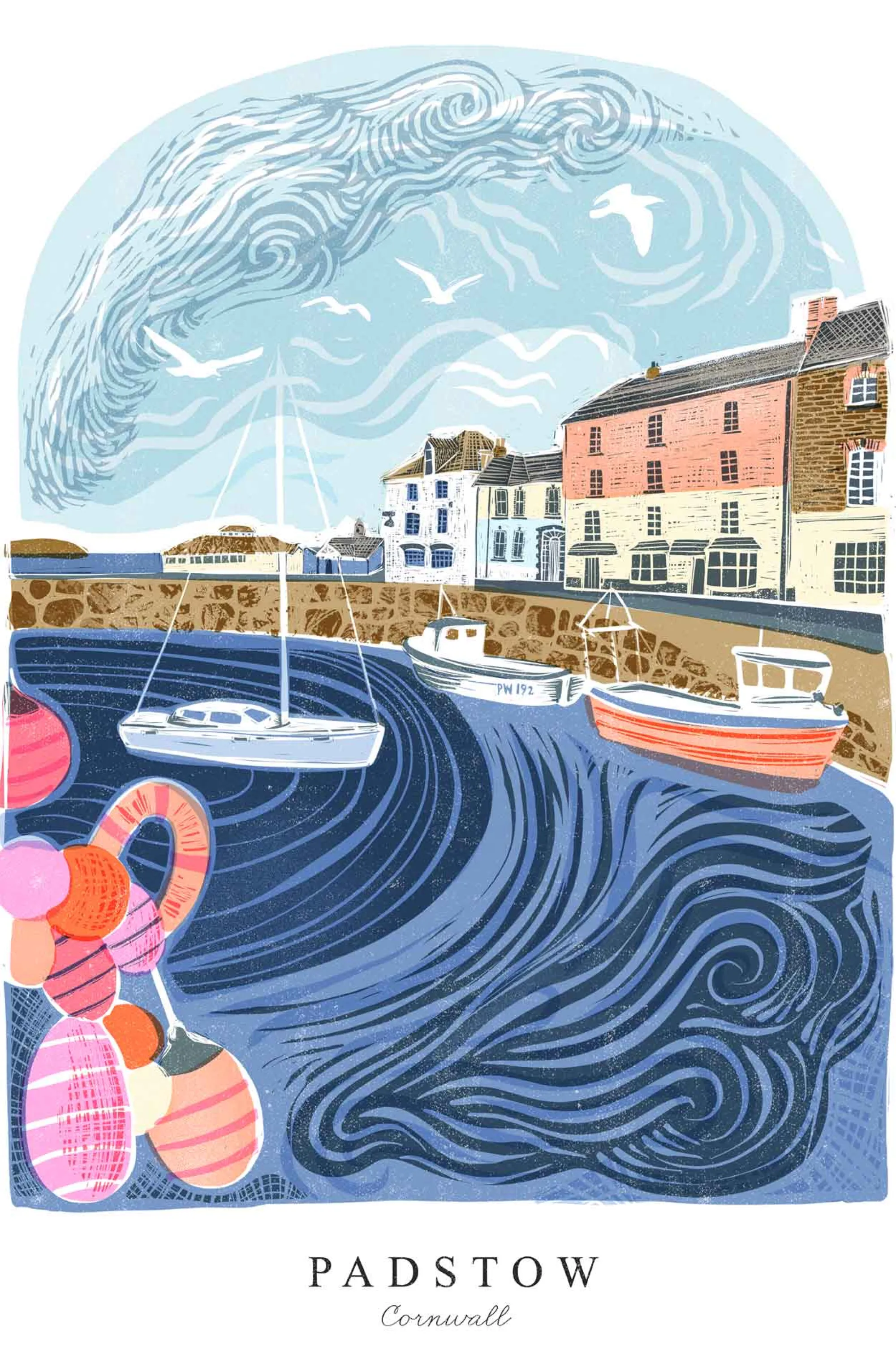 Unframed Prints*Whistlefish Padstow Lino Large Art Print