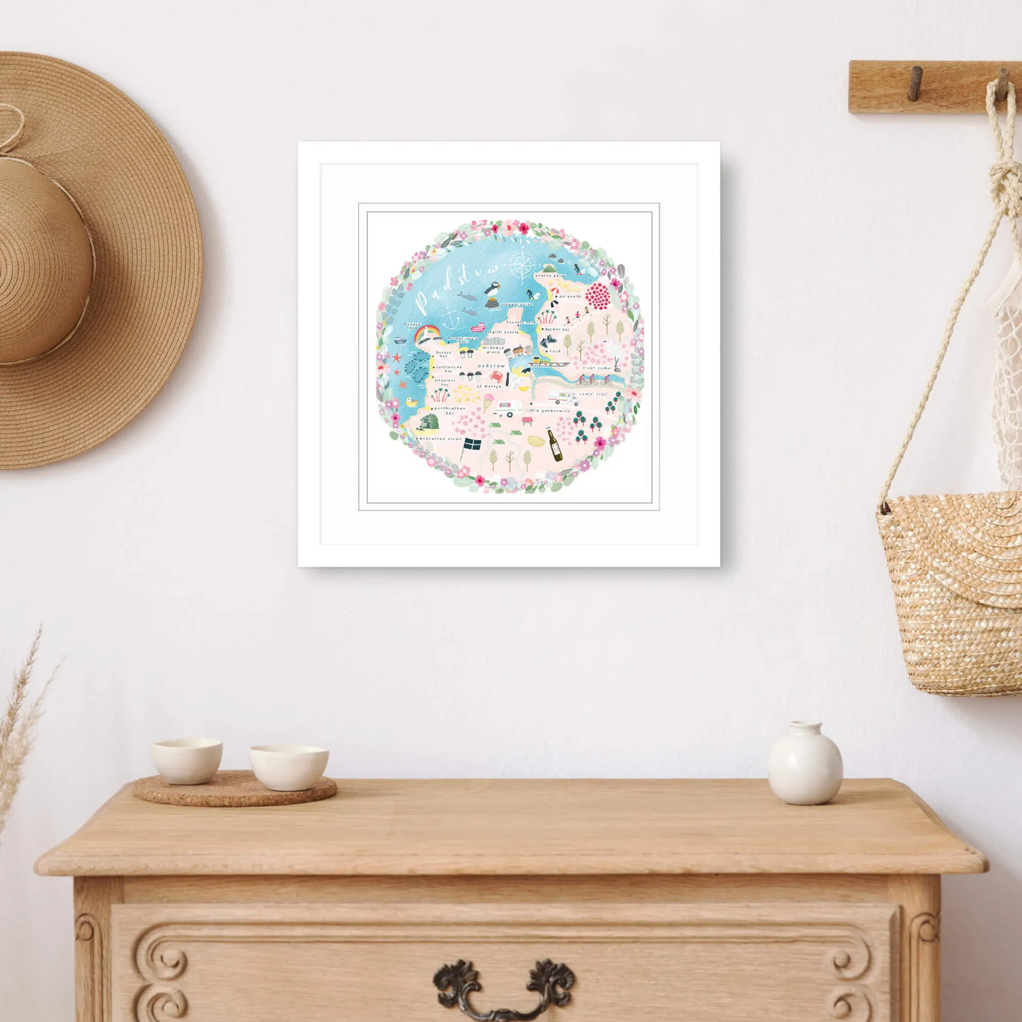 Padstow|Cornwall*Whistlefish Padstow Map Framed Print