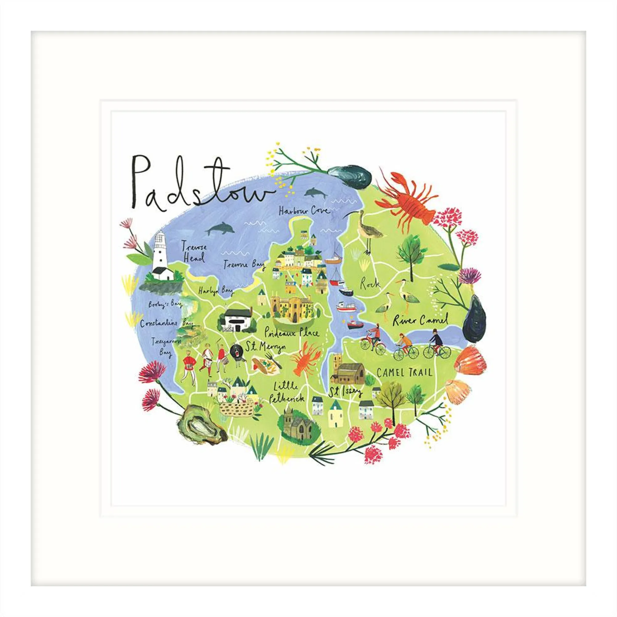 Padstow|Cornwall*Whistlefish Padstow Map Framed Print