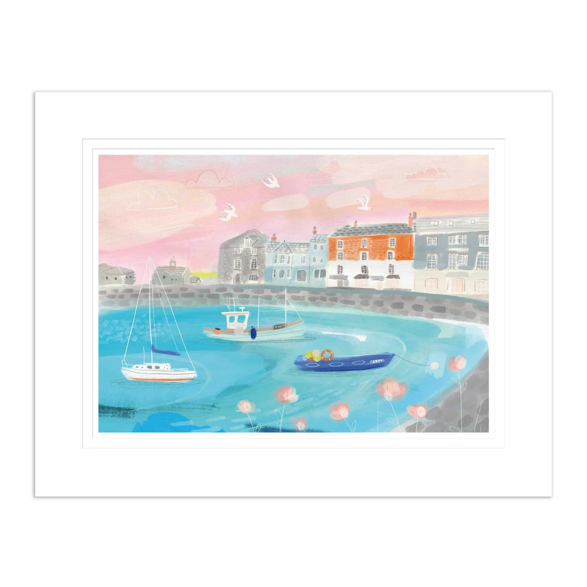 Padstow|Boat & Sailing*Whistlefish Padstow Pink Skies Mounted Print