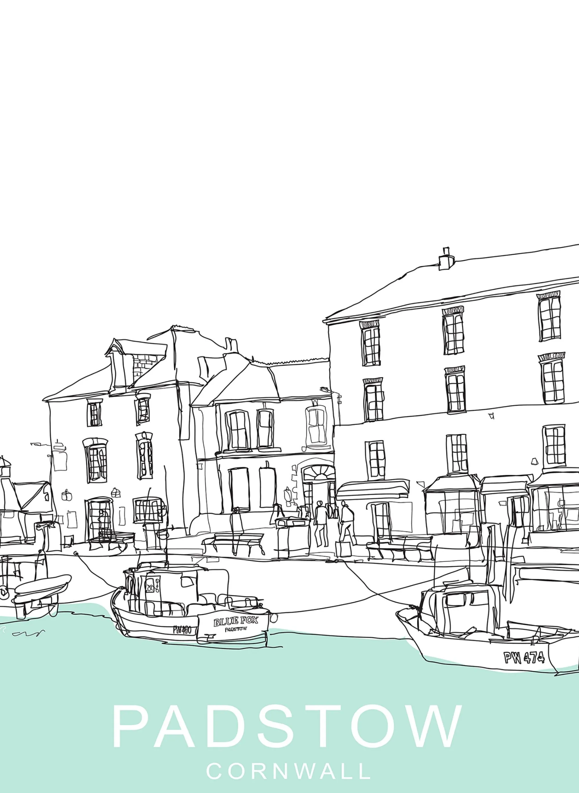 Unframed Prints*Whistlefish Padstow South Quay Travel Art Print
