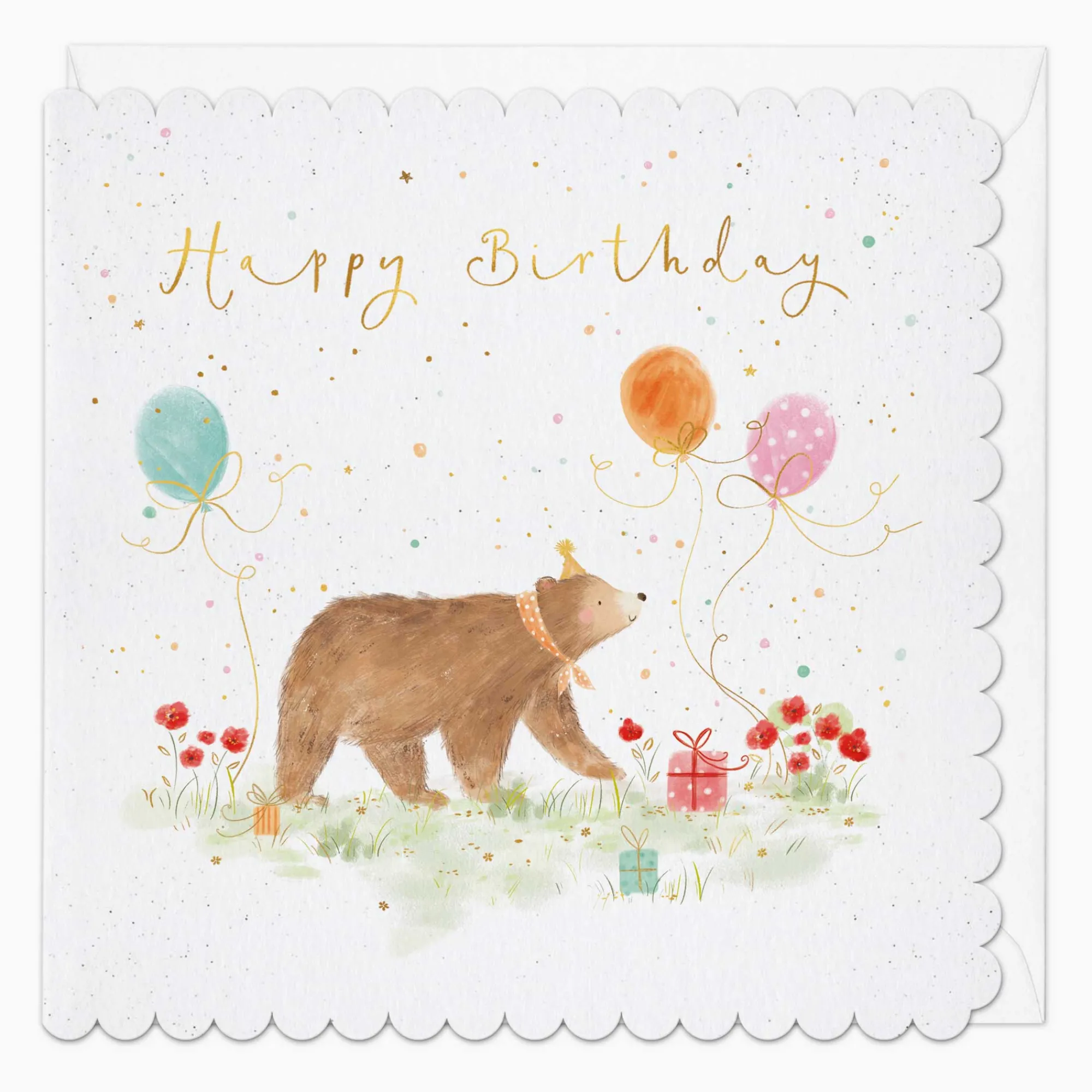 Birthday|For Children*Whistlefish Party Bear Scalloped Birthday Card