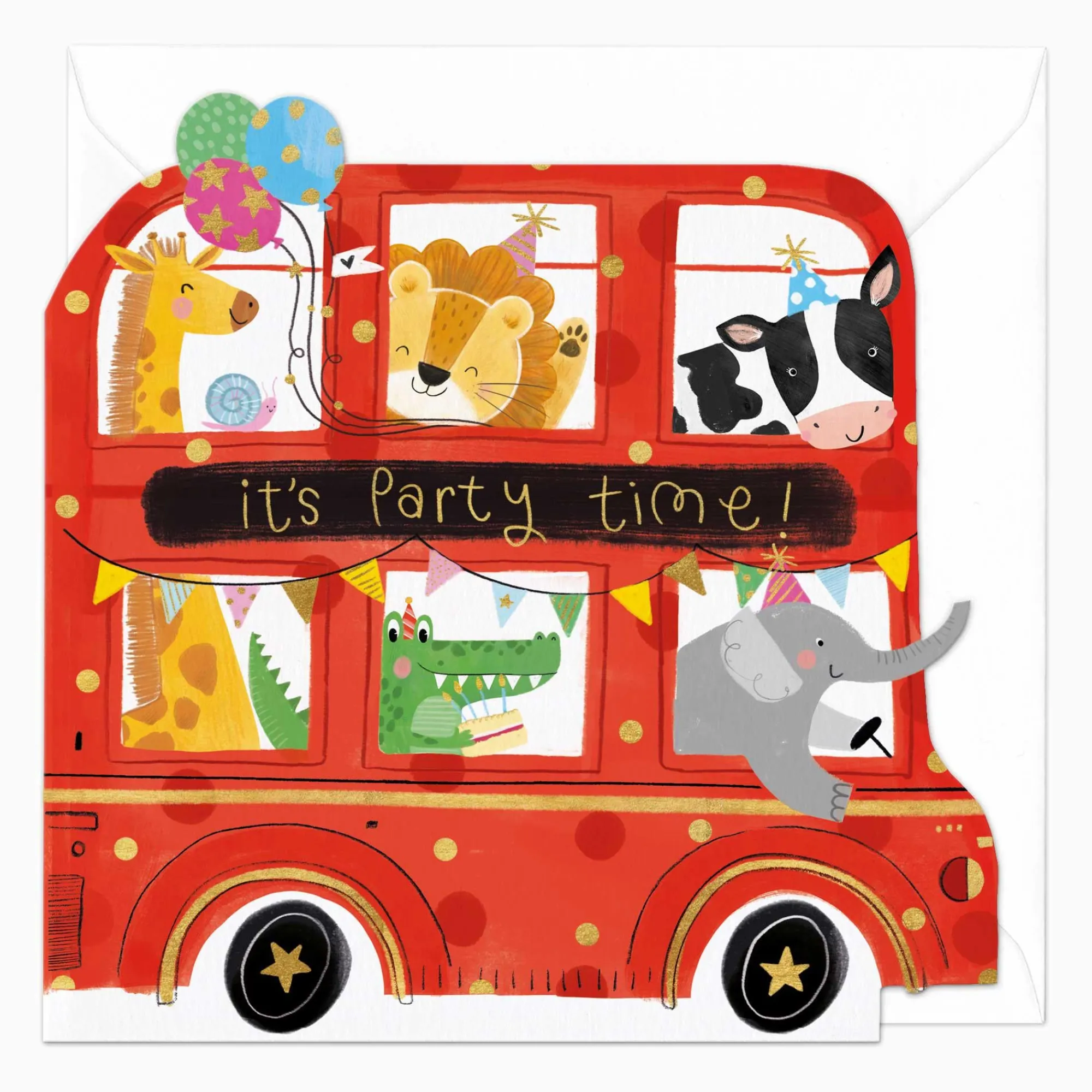 Birthday|For Children*Whistlefish Party Bus Birthday Cut-Out Card