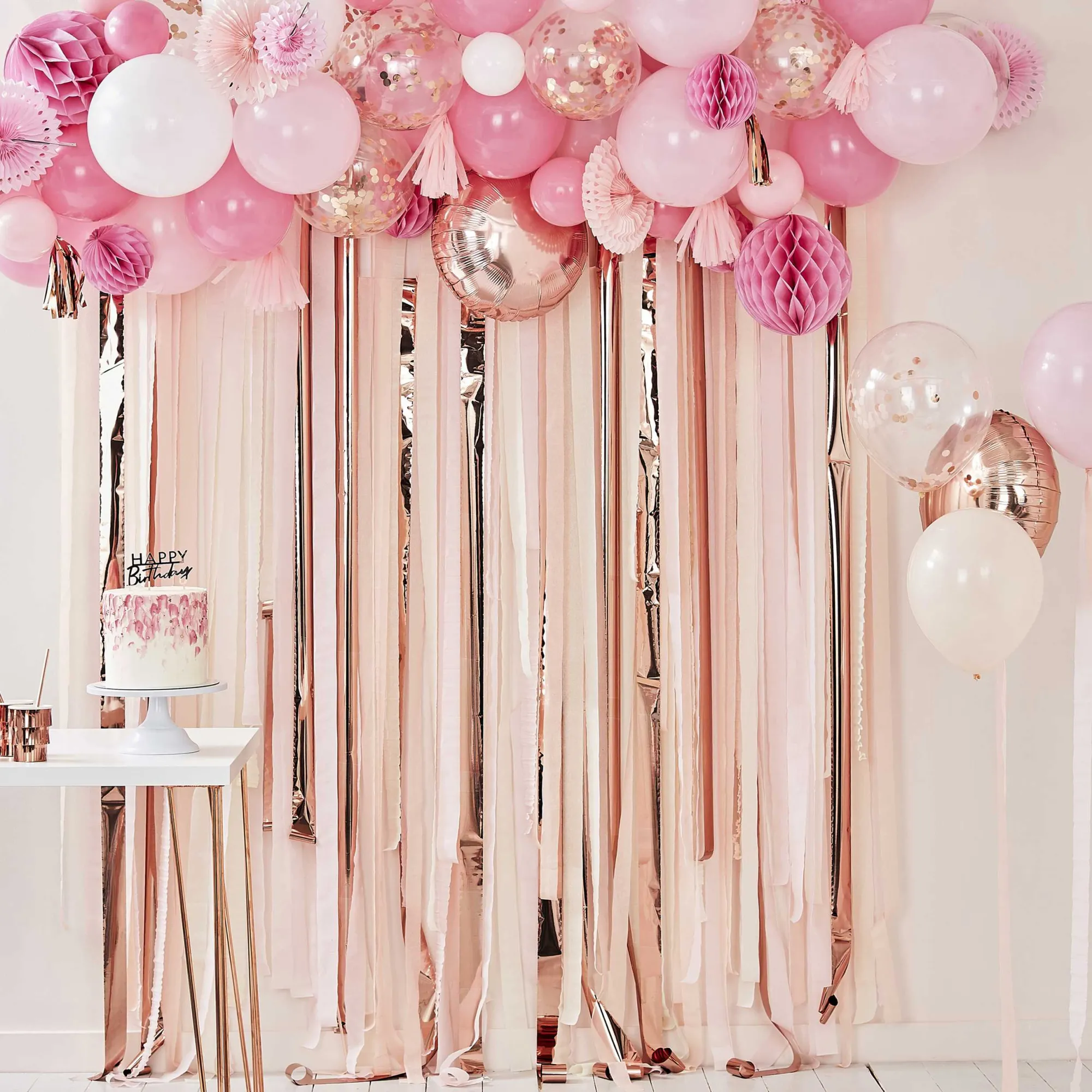 Backdrops|Birthday*Whistlefish Pink & Rose Gold Party Streamer Backdrop