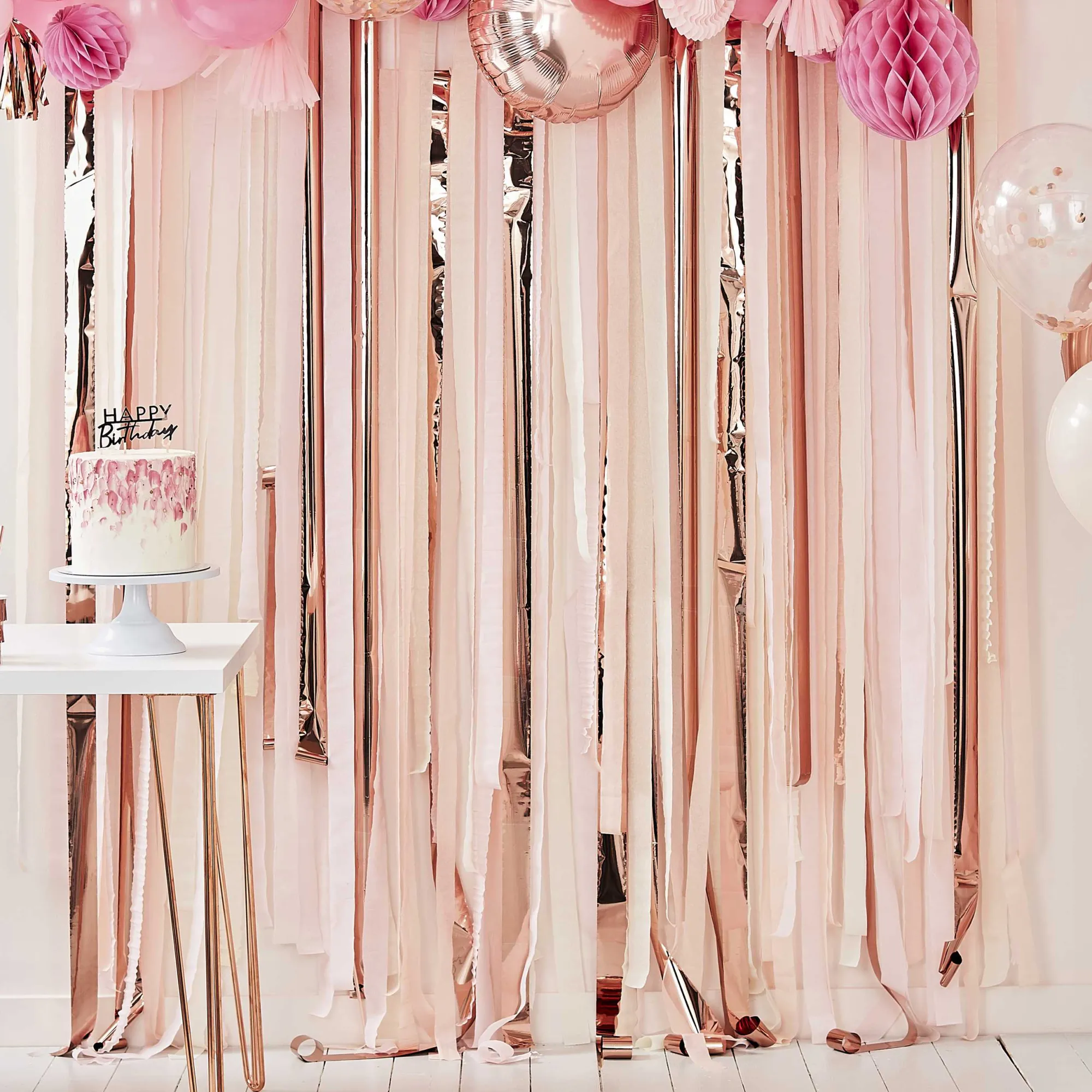Backdrops|Birthday*Whistlefish Pink & Rose Gold Party Streamer Backdrop