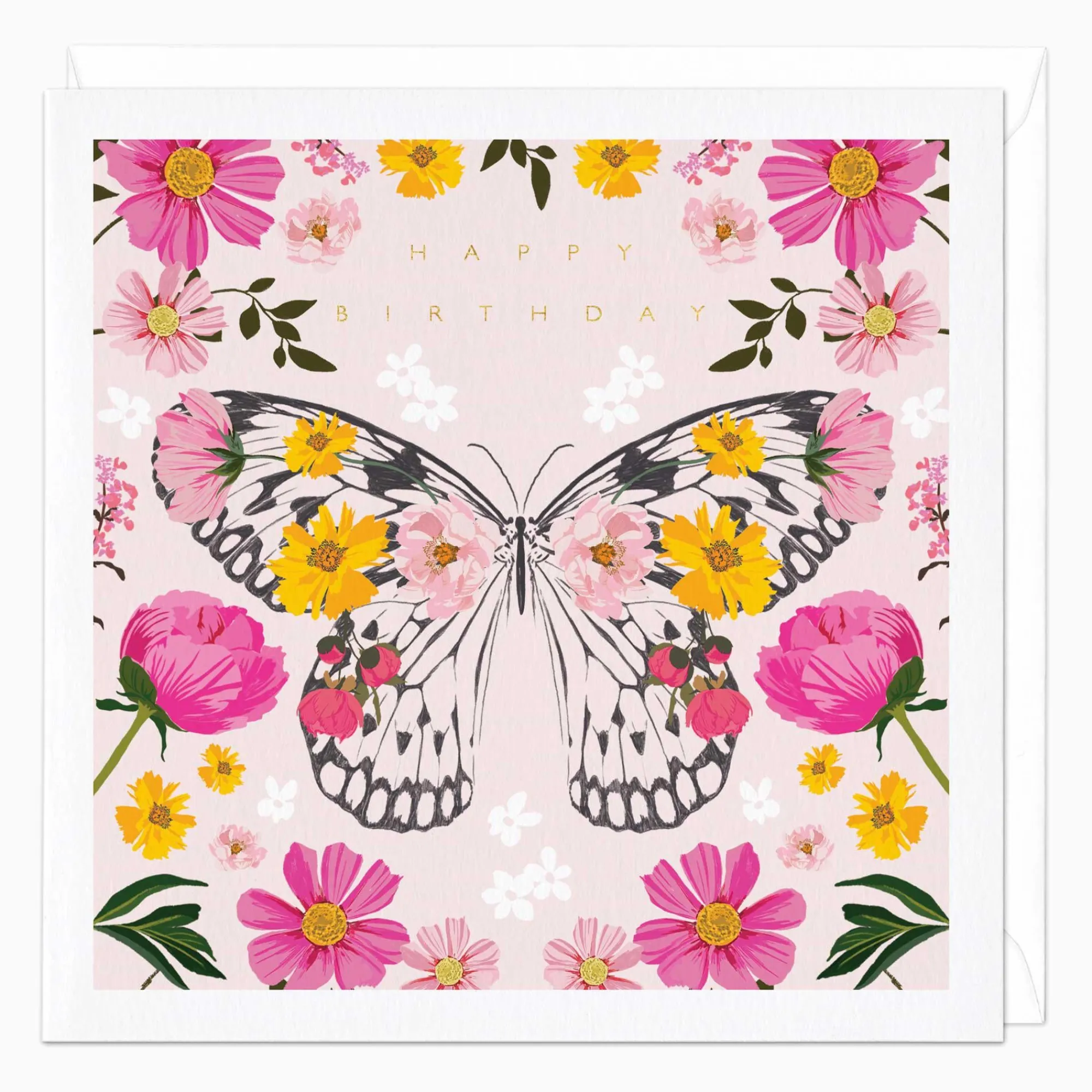 Birthday|For Her*Whistlefish Pink Floral Butterfly Birthday Card