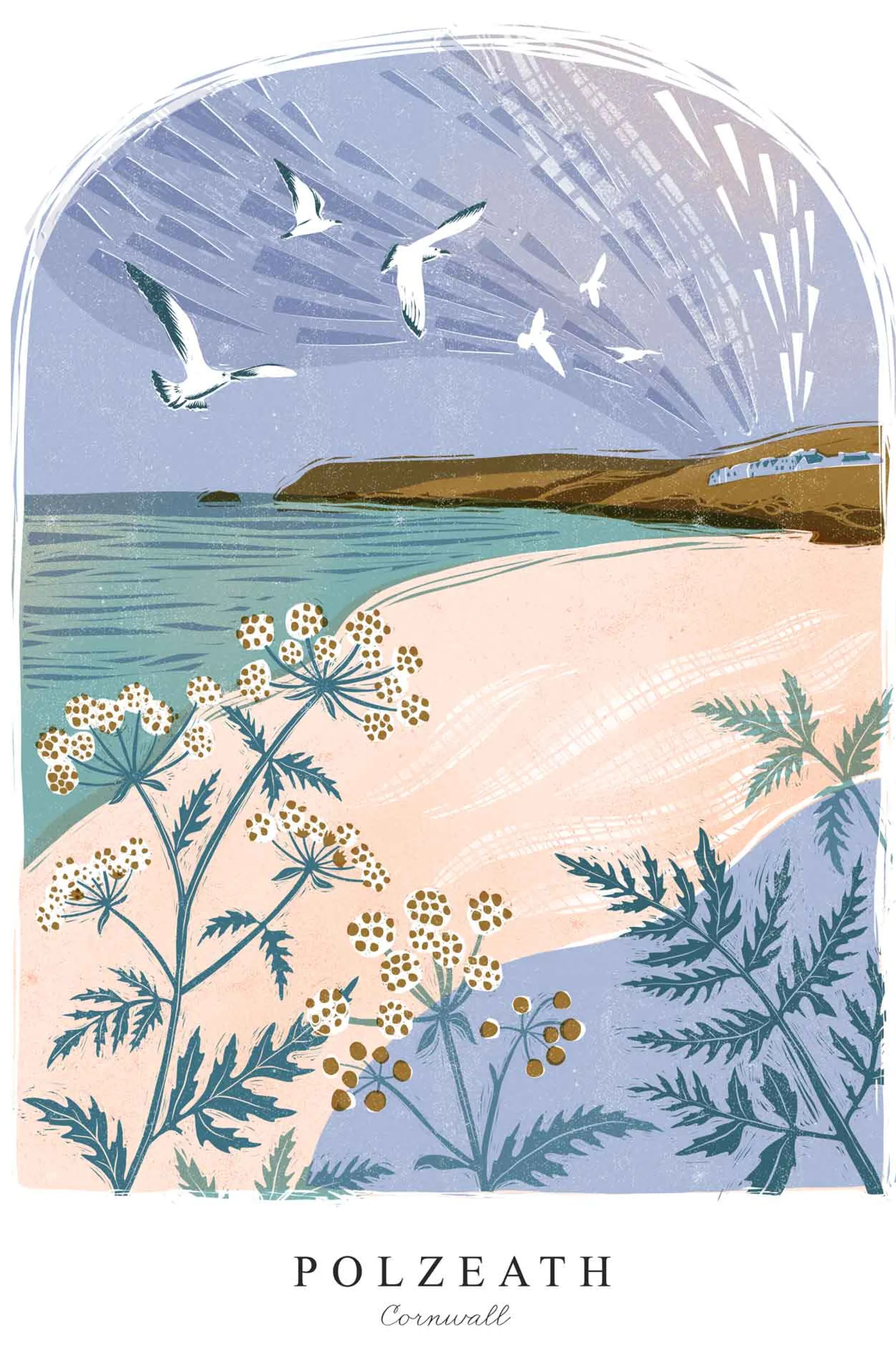 Unframed Prints*Whistlefish Polzeath Lino Large Art Print