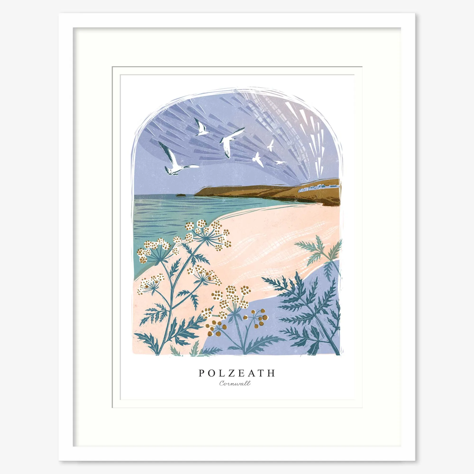 Cornwall|Lino*Whistlefish Polzeath Lino Small Framed Print