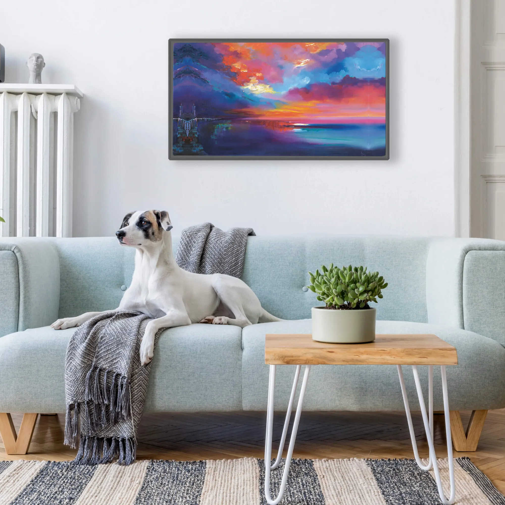 Cornwall|Coastal Scenes*Whistlefish Porthleven Sunset Large Framed Canvas