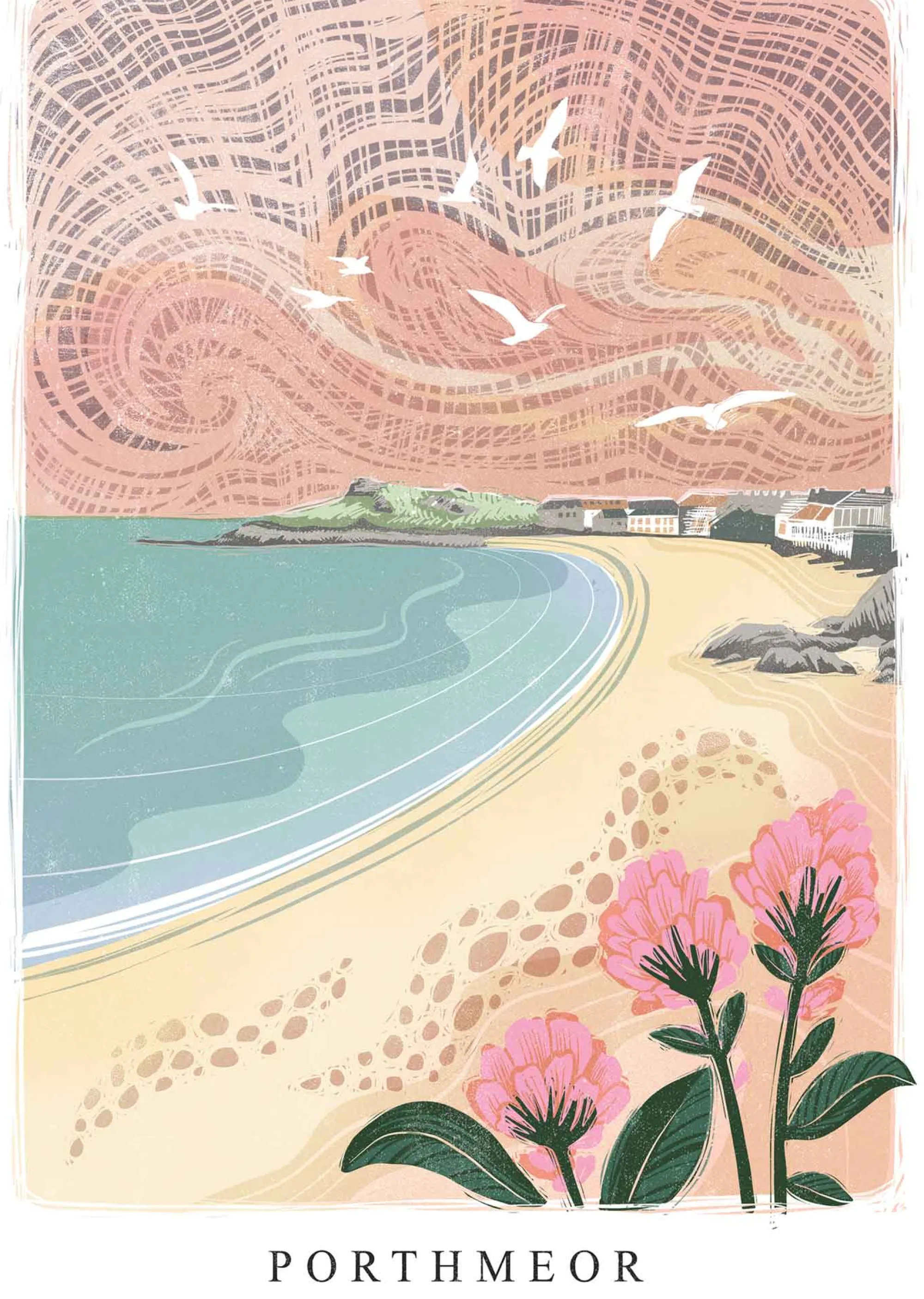 Cornwall|Travel*Whistlefish Porthmeor Lino Large Framed Print