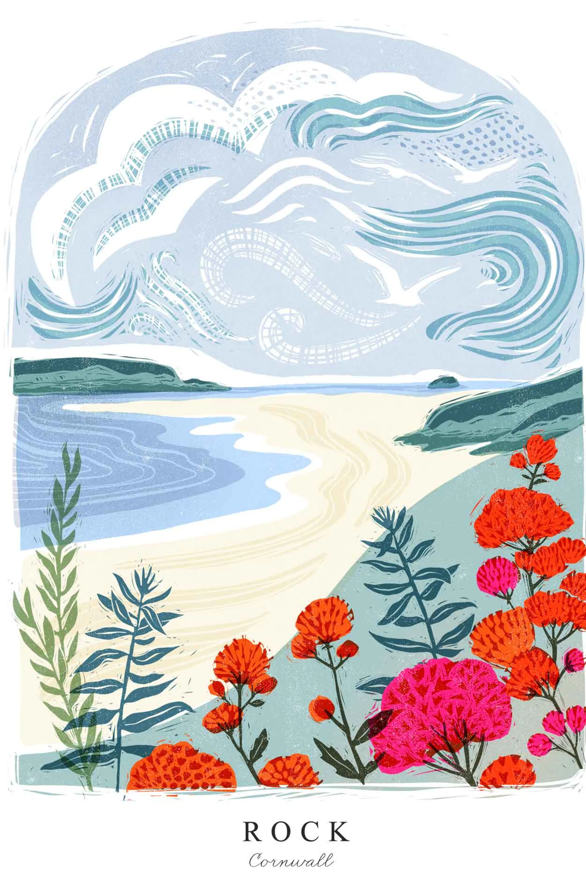 Cornwall|Lino*Whistlefish Rock Lino Small Framed Print