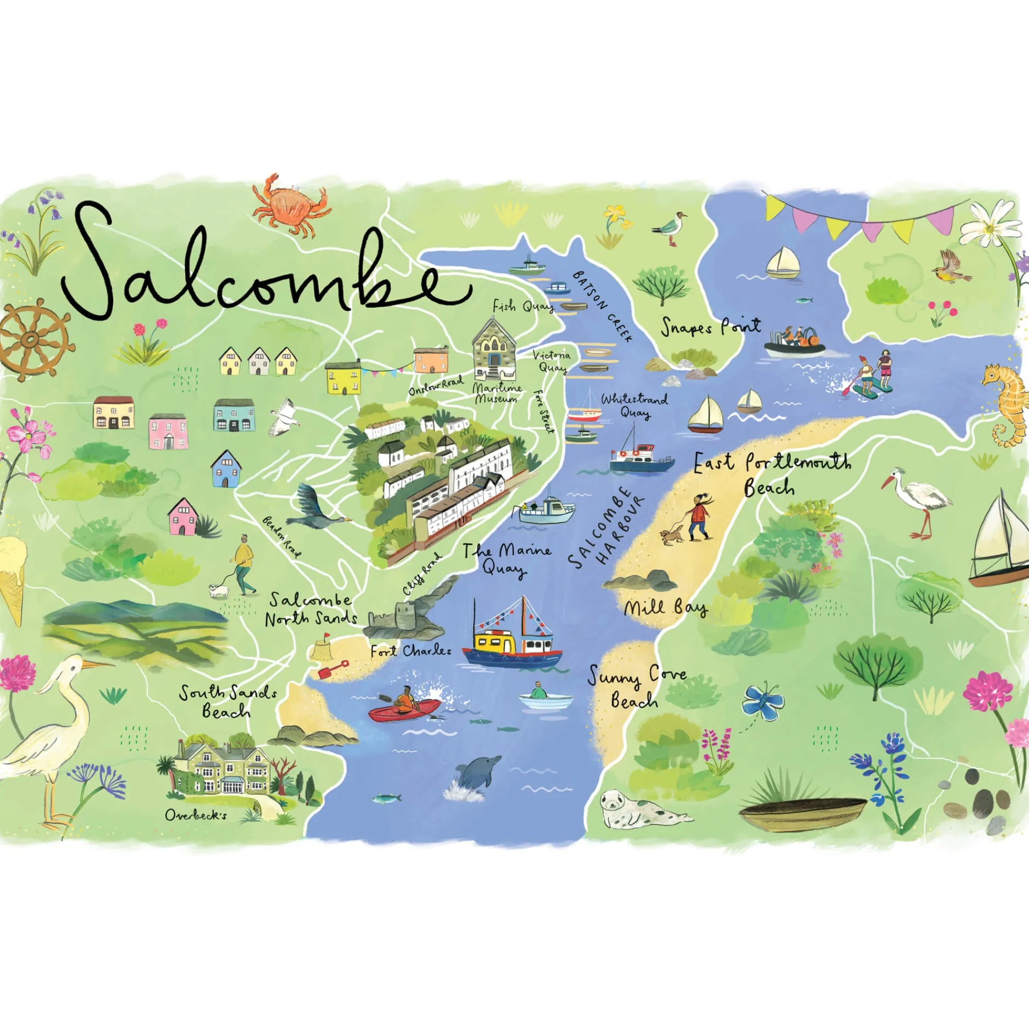 Unframed Prints*Whistlefish Salcombe Map Art Print
