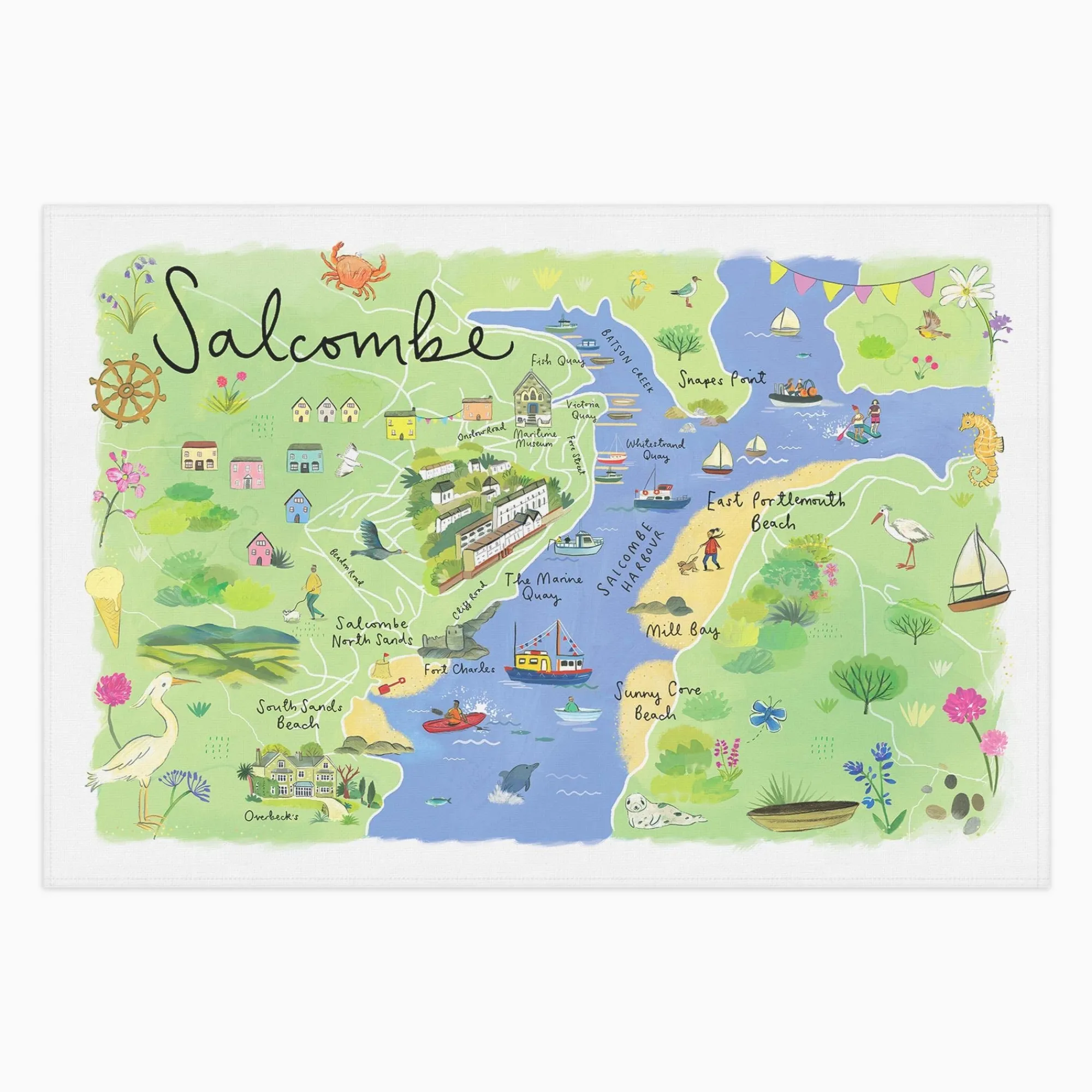 Under £20|Under £10*Whistlefish Salcombe Map Tea Towel