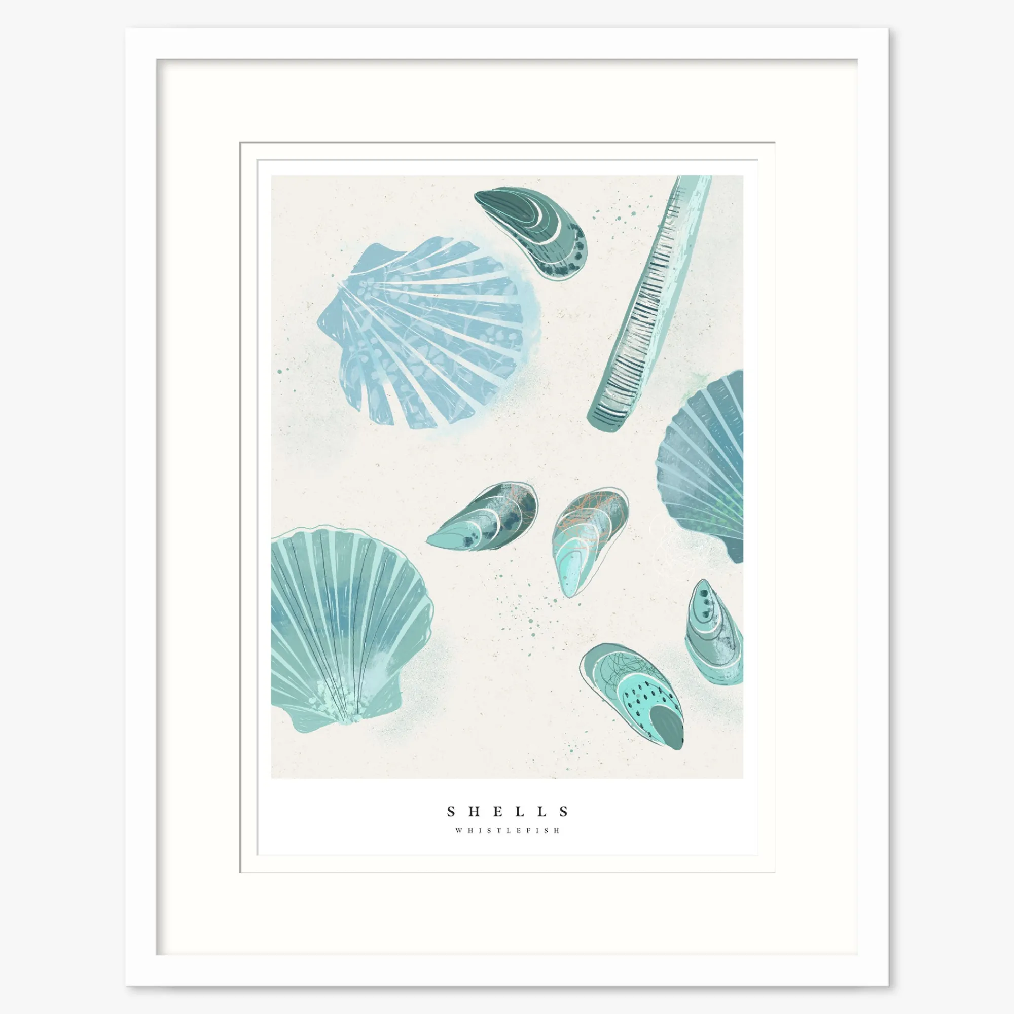 Seagrass|Coastal Scenes*Whistlefish Seagrass Shells Large Framed Print