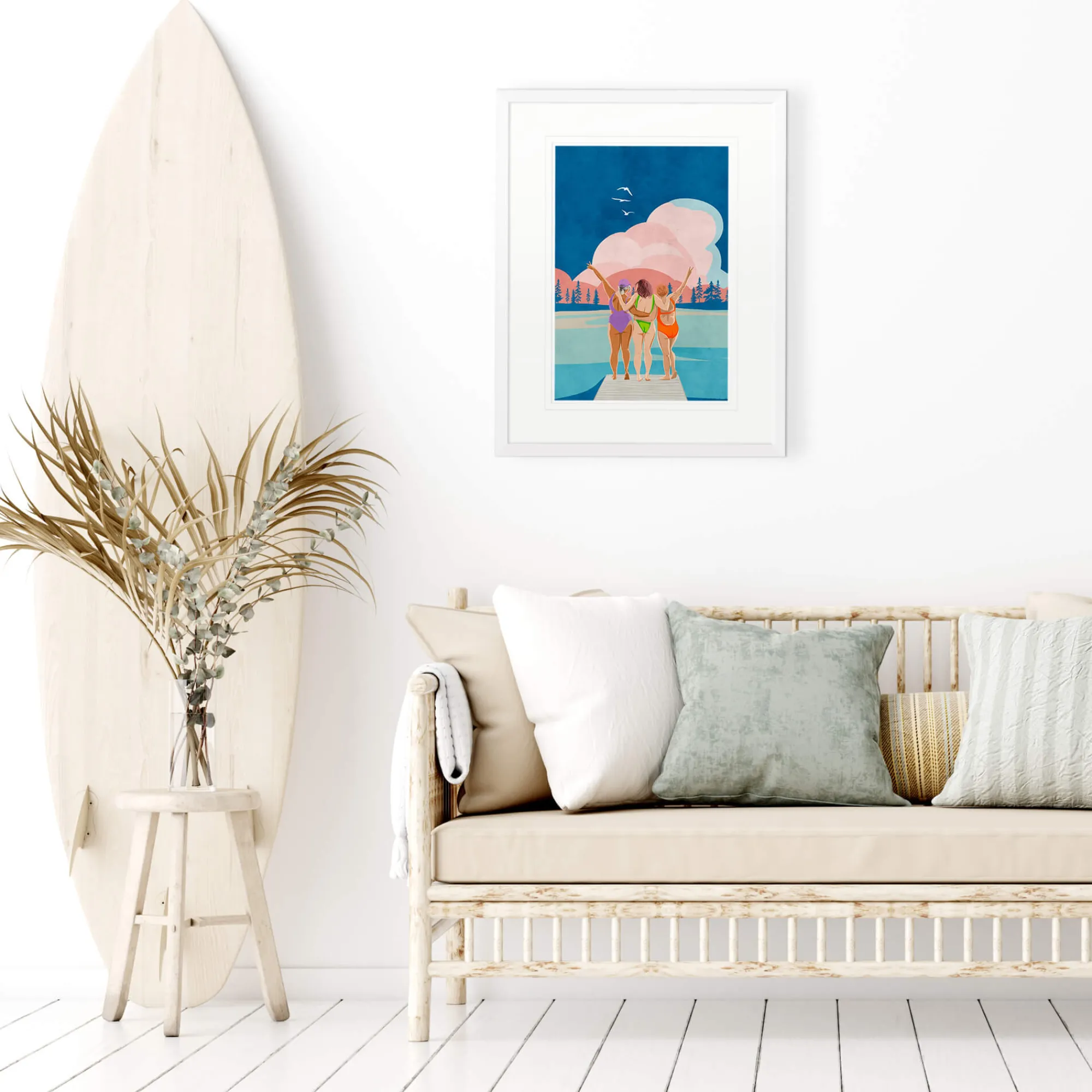 Coastal Scenes|Framed Prints*Whistlefish Sisters By The Sea Medium Framed Print