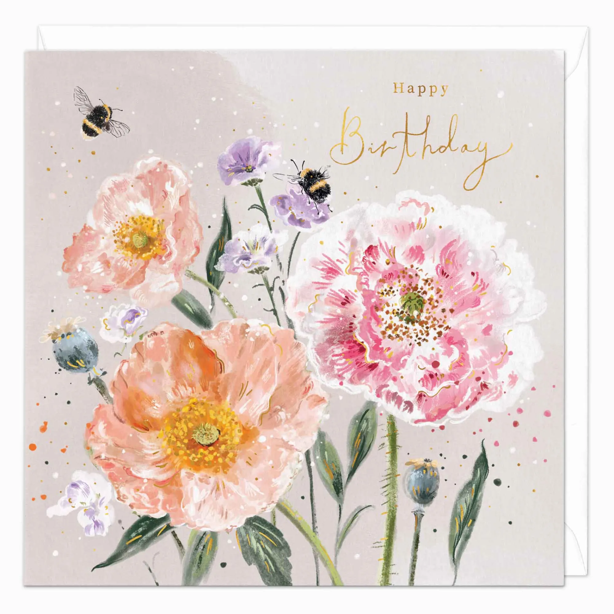 Birthday|For Her*Whistlefish Soft Poppies & Bees Birthday Card