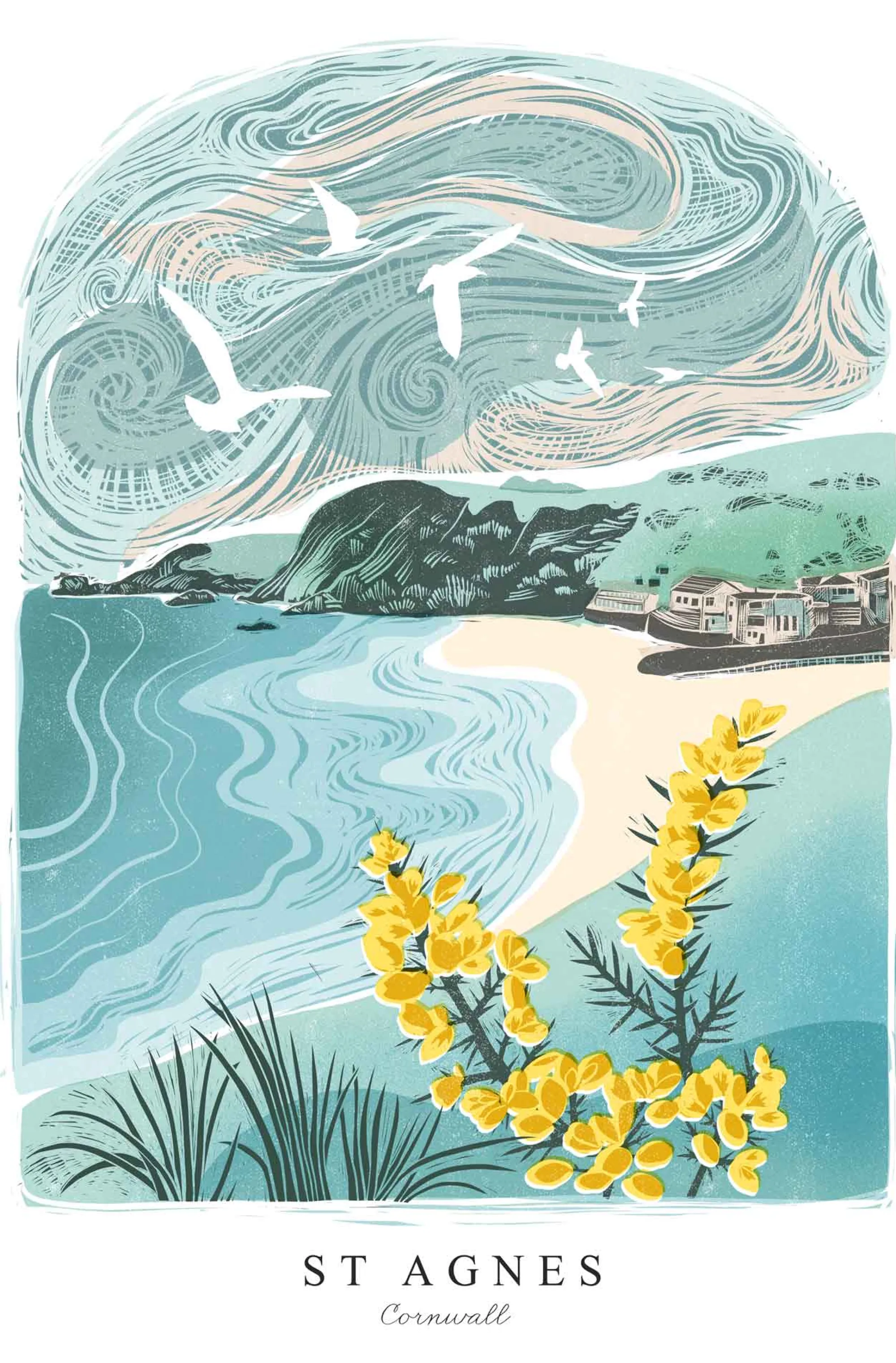 Cornwall|Travel*Whistlefish St Agnes Lino Large Framed Print