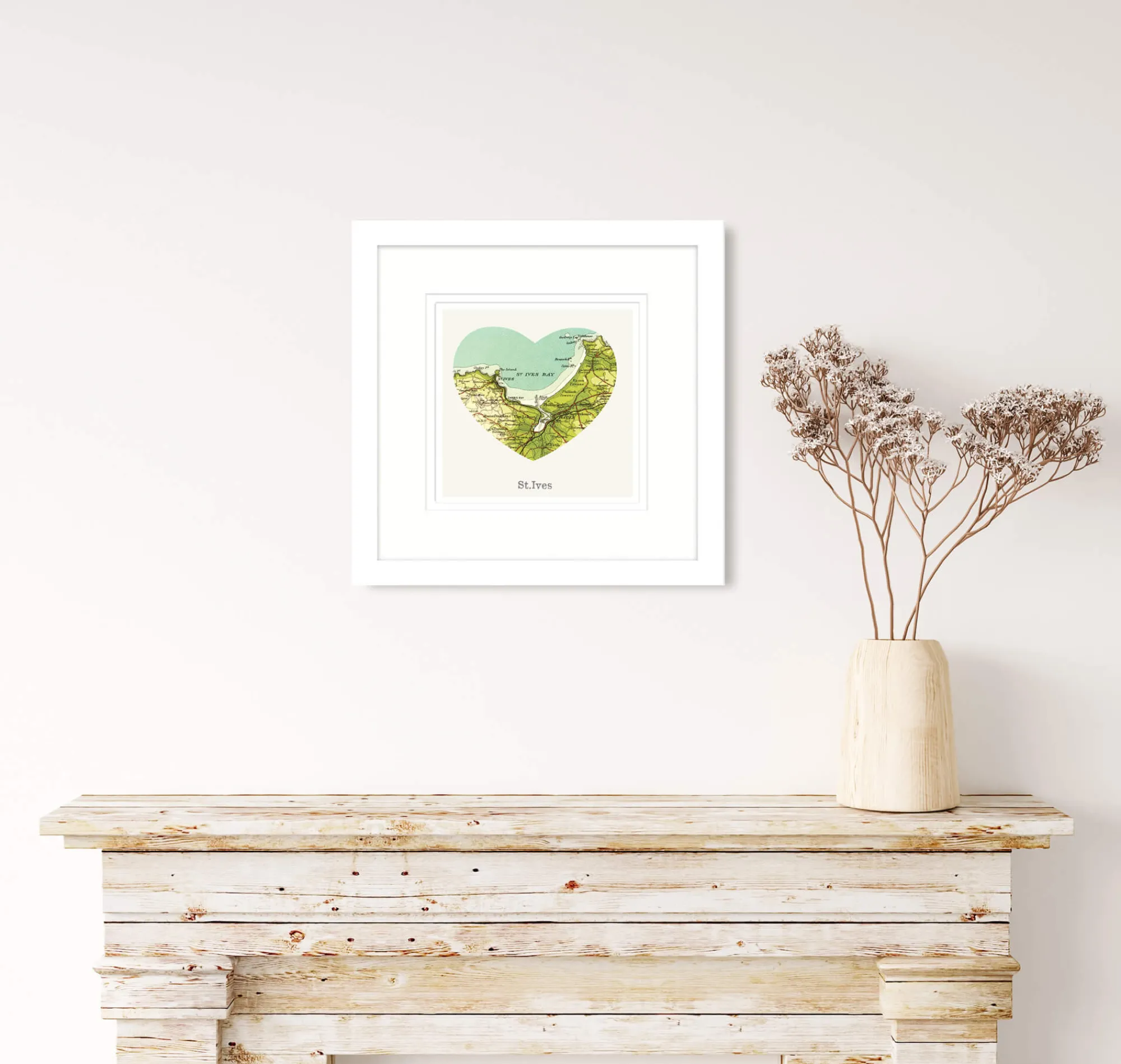 St Ives|Cornwall*Whistlefish St Ives Map Heart Small Framed Print