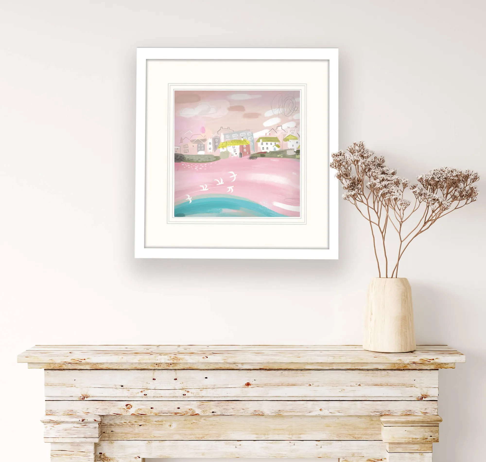 St Ives|Cornwall*Whistlefish St Ives Pink Harbour Framed Print