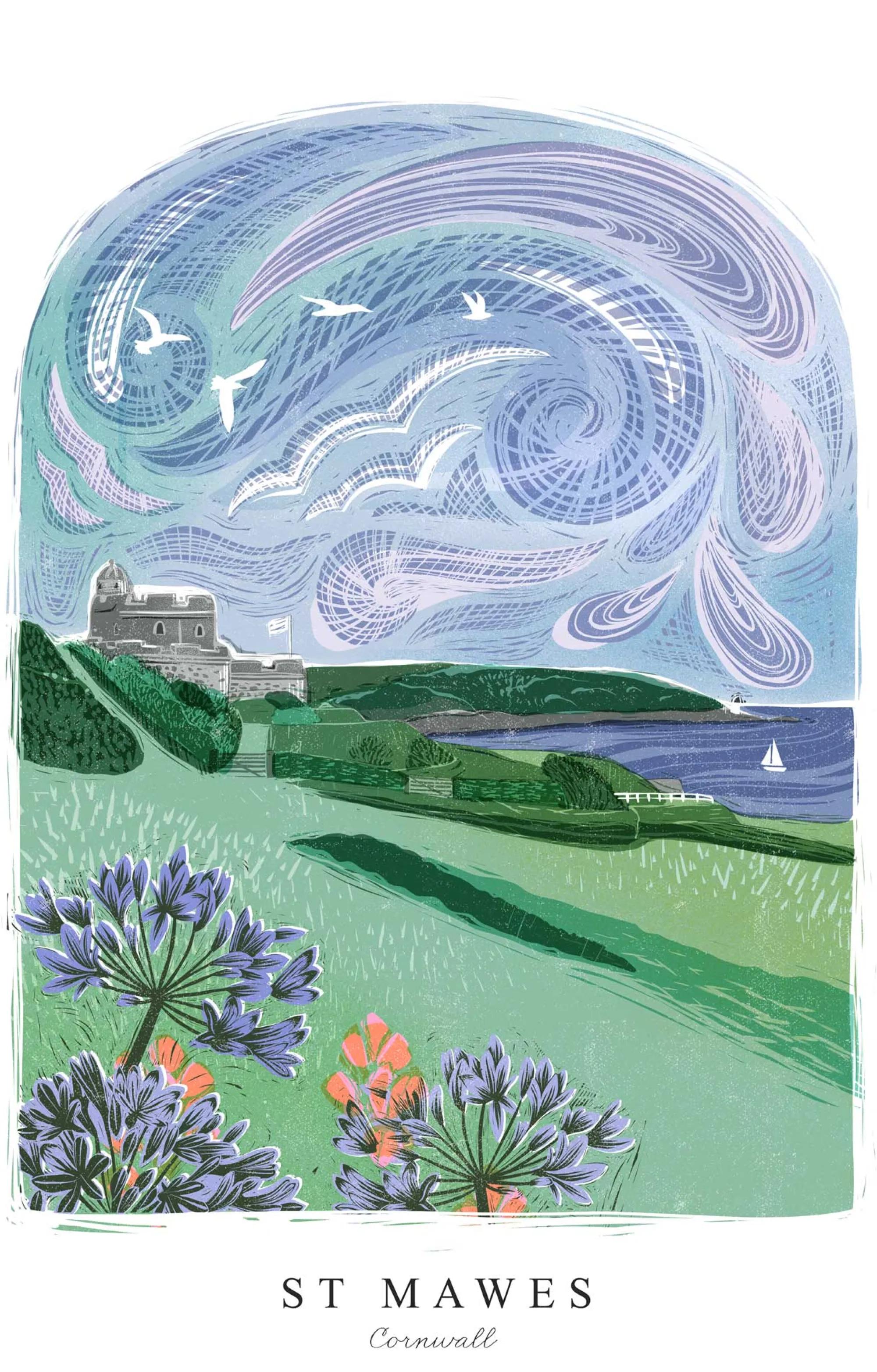 Unframed Prints*Whistlefish St Mawes Lino Large Art Print