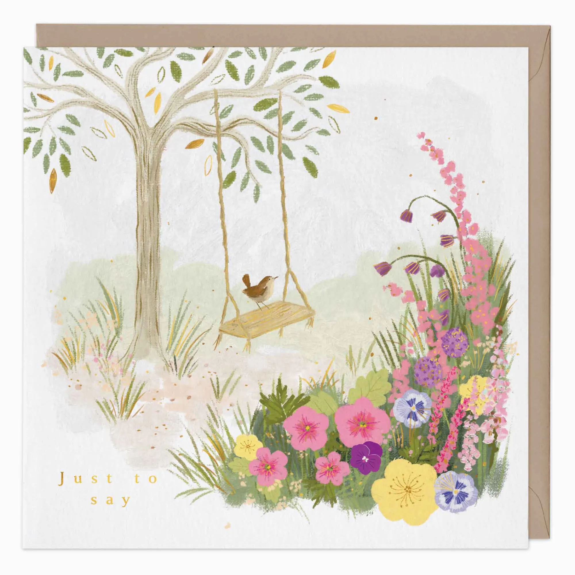 Just To Say*Whistlefish Swing Among the Flowers Card