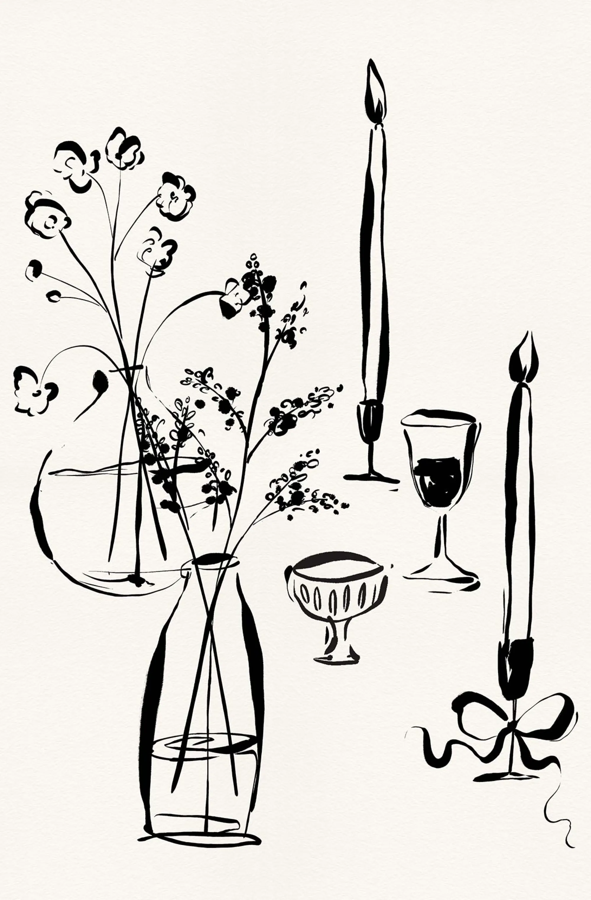 Inky Lines|Floral & Flowers*Whistlefish Table Setting Framed Print