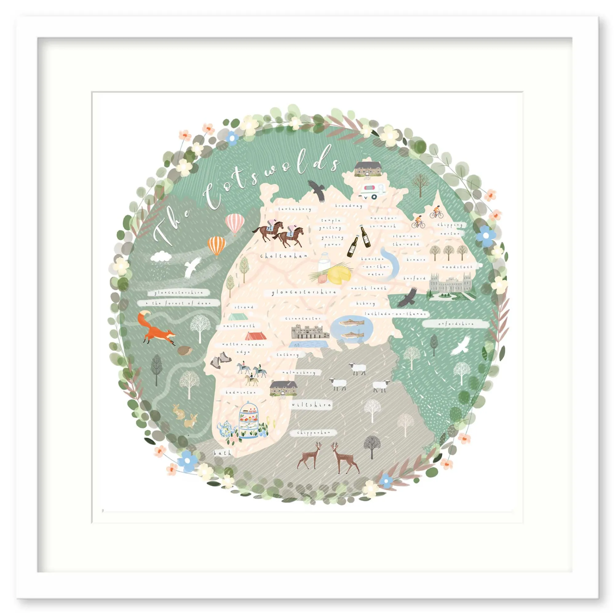 Framed Prints*Whistlefish The Cotswolds Map Framed Print