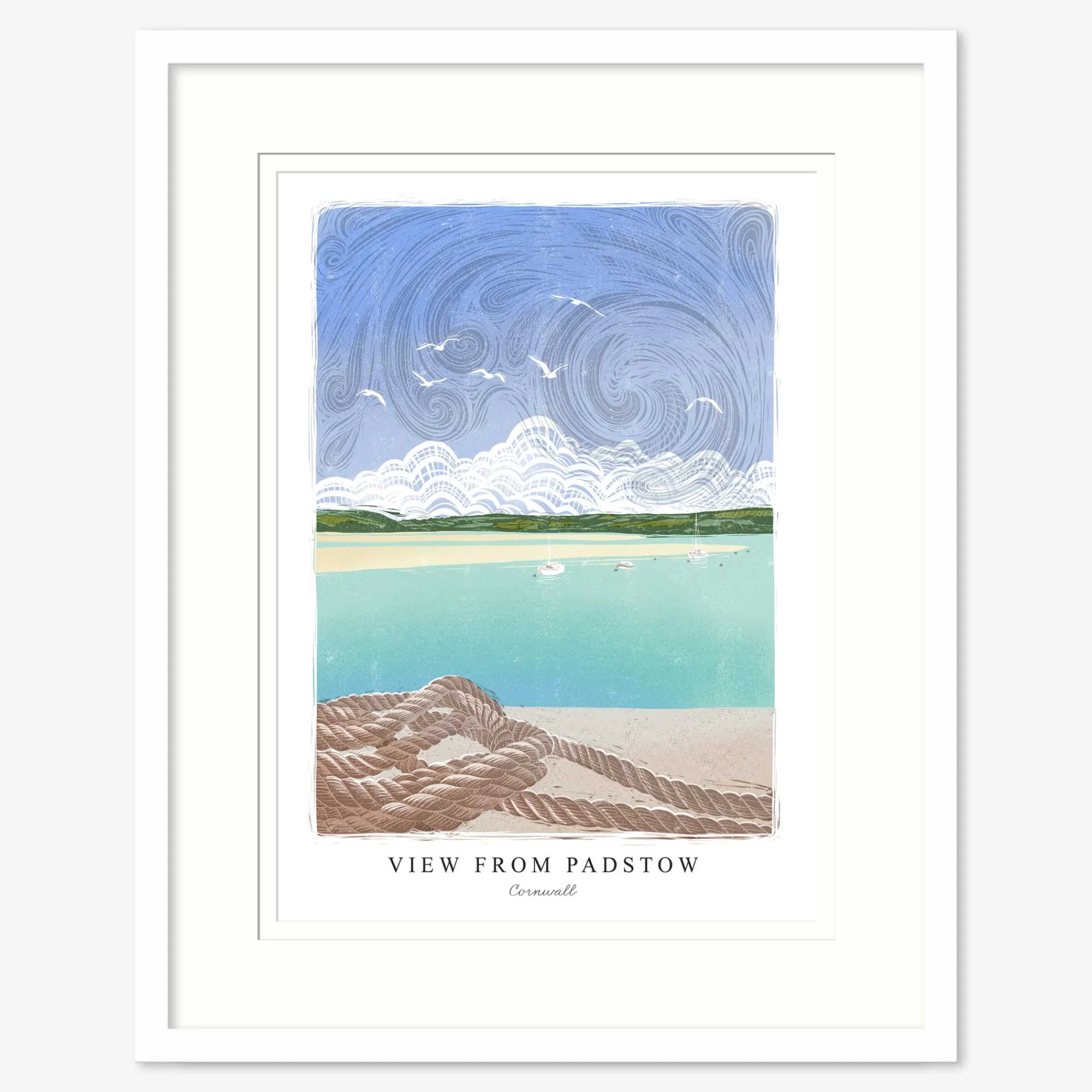 Padstow|Cornwall*Whistlefish View From Padstow Lino Large Framed Pr.
