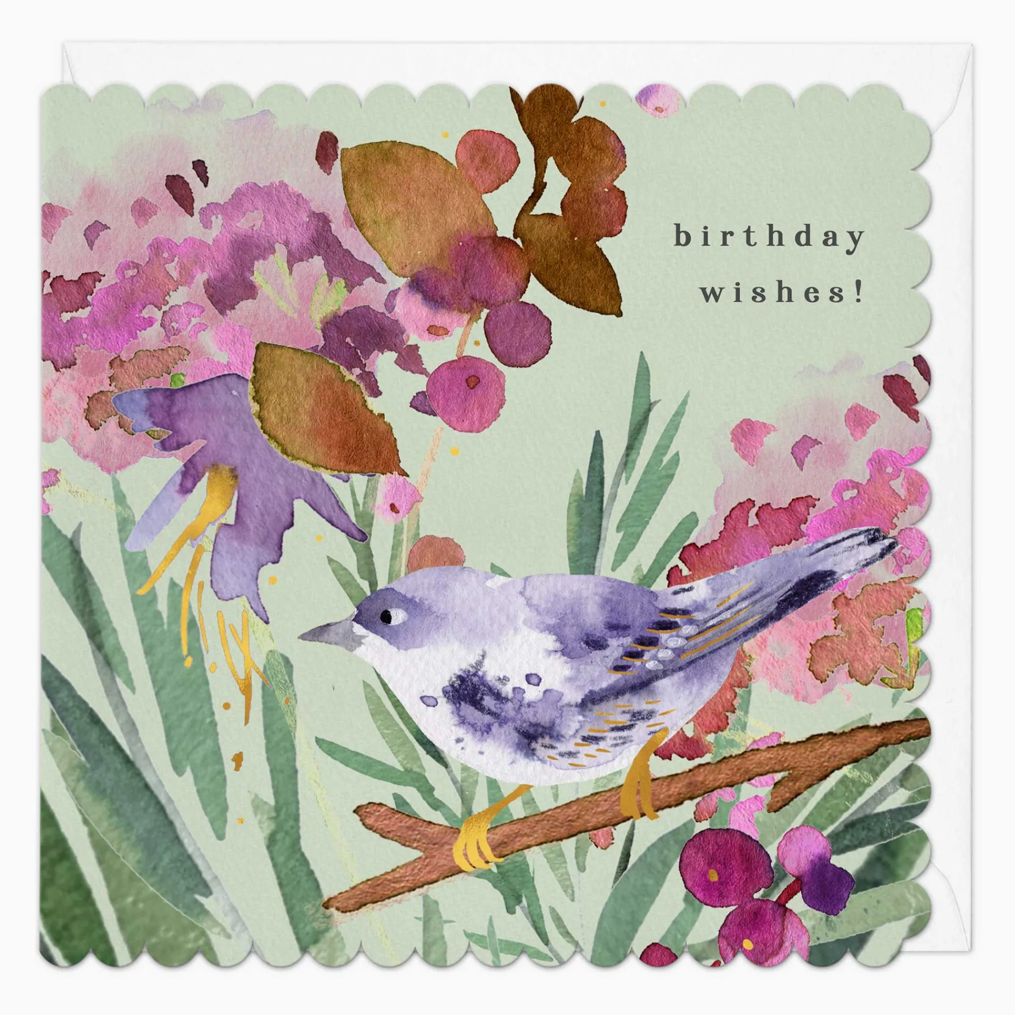 Birthday*Whistlefish Watercolour Birthday Wishes Scalloped Card