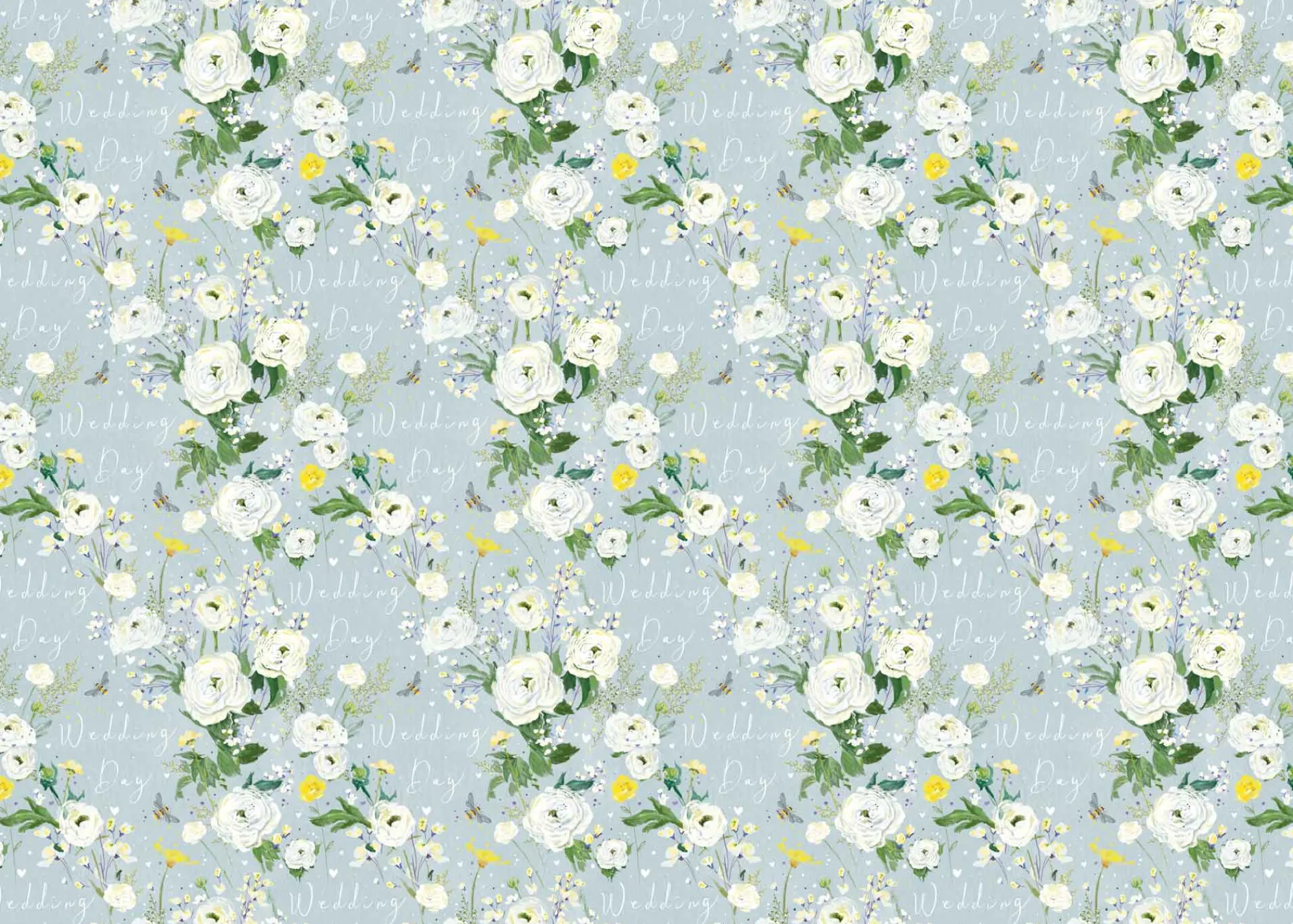 Gift Wrap|Wedding*Whistlefish Wedding Flowers Blue Wrapping Paper