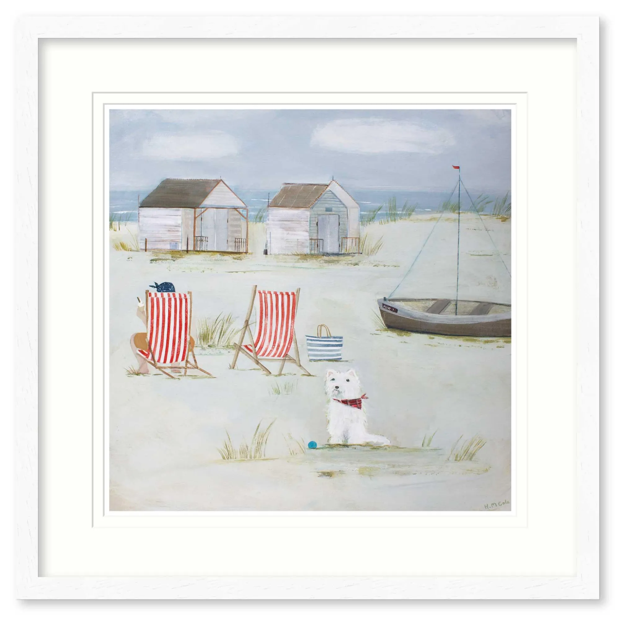 Coastal Scenes|Animal*Whistlefish Westie On The Dunes Framed Print