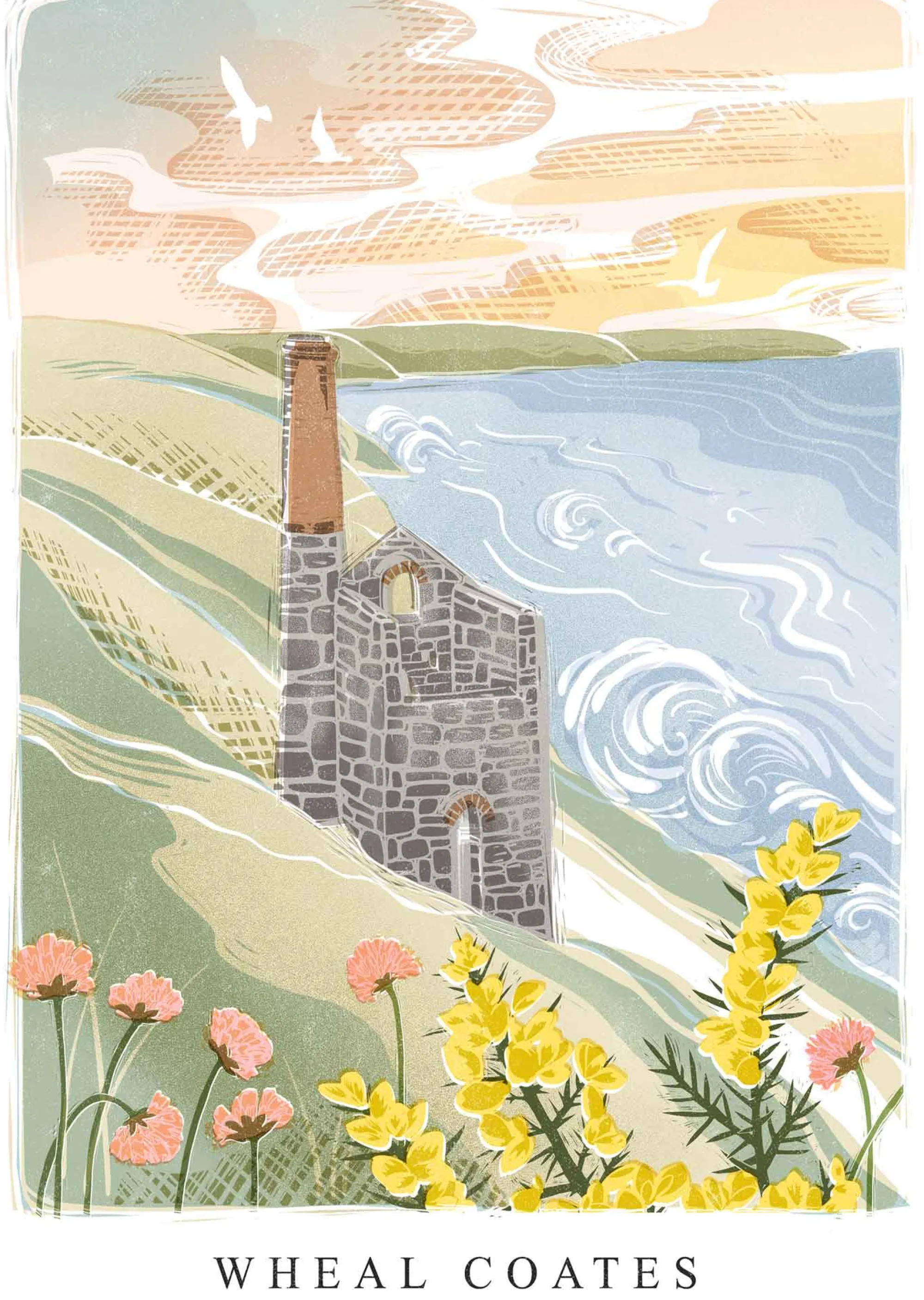 Travel|Cornwall*Whistlefish Wheal Coates Lino Large Framed Print